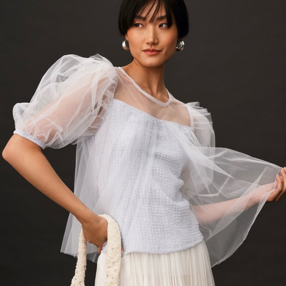 By Anthropologie Sheer Puff-Sleeve Top